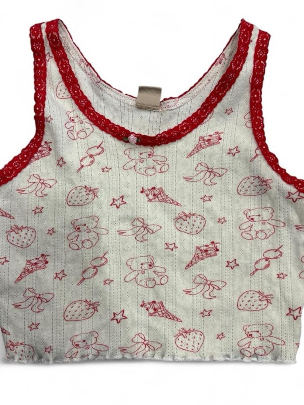 Red Trim White Tank Top with Red Print - Women's Tank